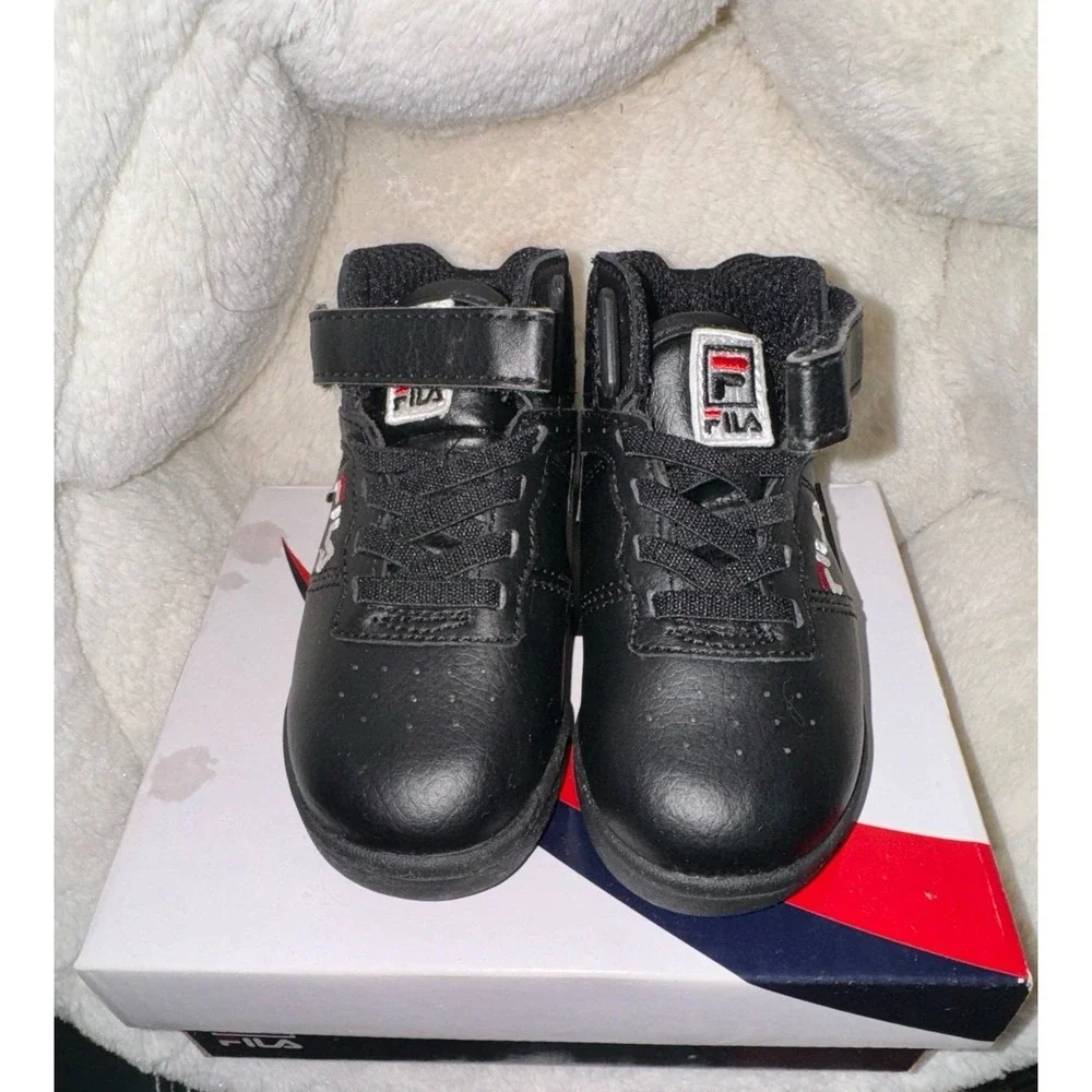 FILA Baby Toddler 7C High Top Sneakers Black Red White Strap